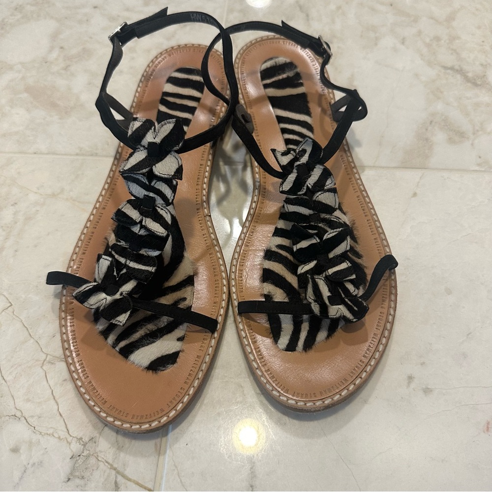 Stuart Weitzman Women's Zebra Print Flat Sandal - image 1